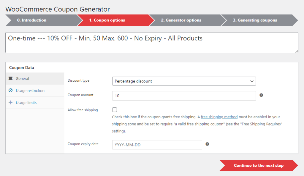 Coupon Generator for WooCommerce Plugin - Coupon Options